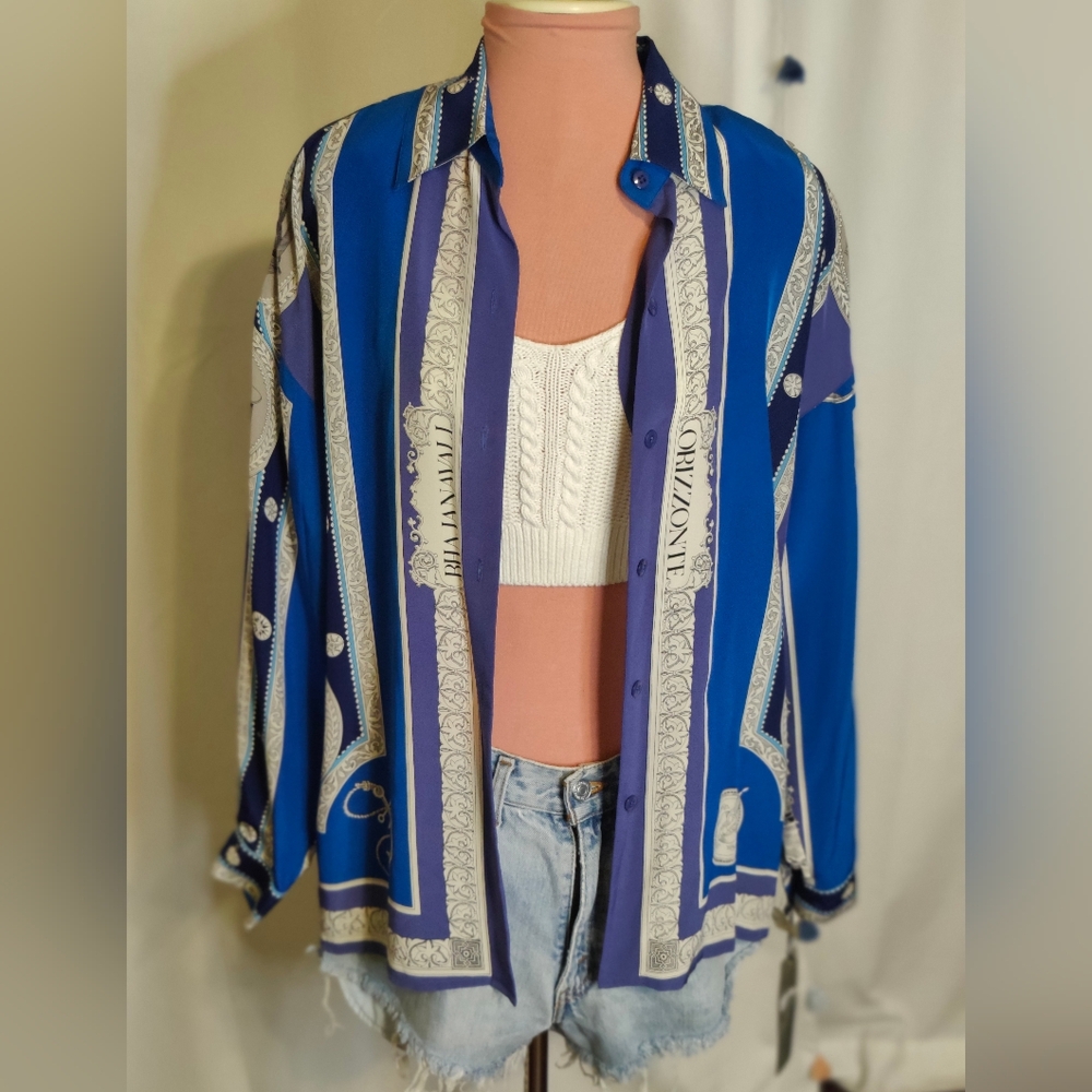 Ellen Tracy Stunning dated Deadstock Scarf Print ship crests stripe Silk chic - Picture 11 of 15